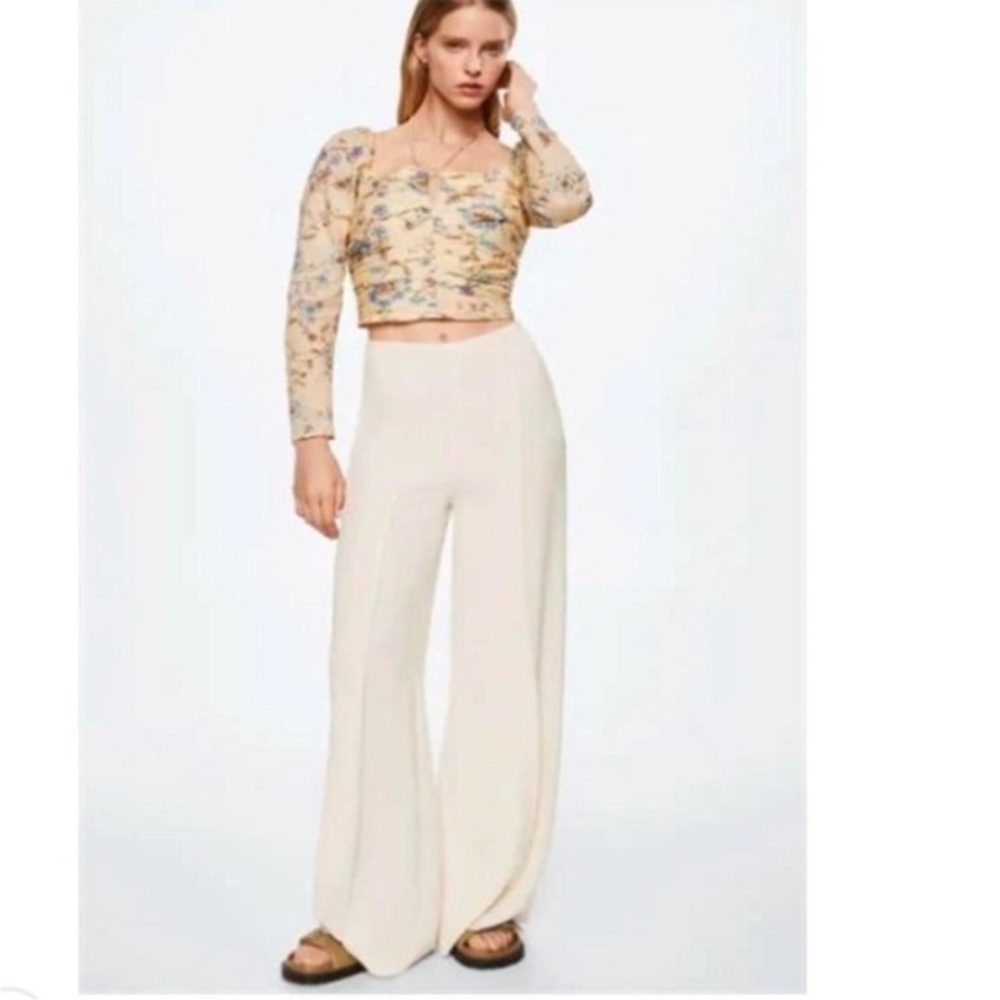 Mango Yellow Floral Ruched Corset Top L Halterneck Femenine Cottage